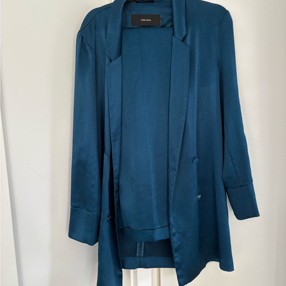 Satin Blue Suit Pant Set